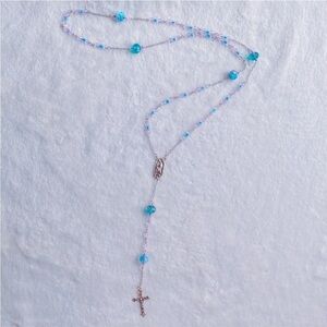 HP X1‎ 🔥 Beautifully Handcrafted Blue Beaded Rosary - Baby Blue + Light Pink